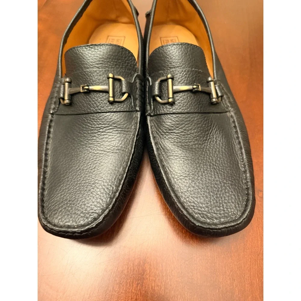 Mercanti Fiorentini Black Pebbled Leather Horsebit Driving Loafers 10.5 M